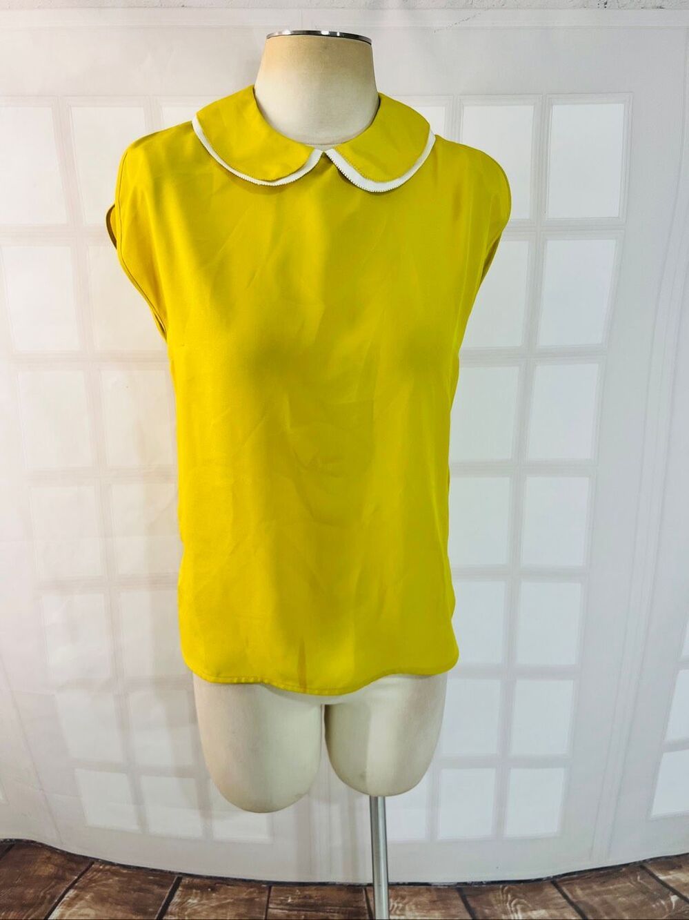 Ted Baker London Yellow Peter Pan Collar Quarter Zip Back Blouse Size 1/Small